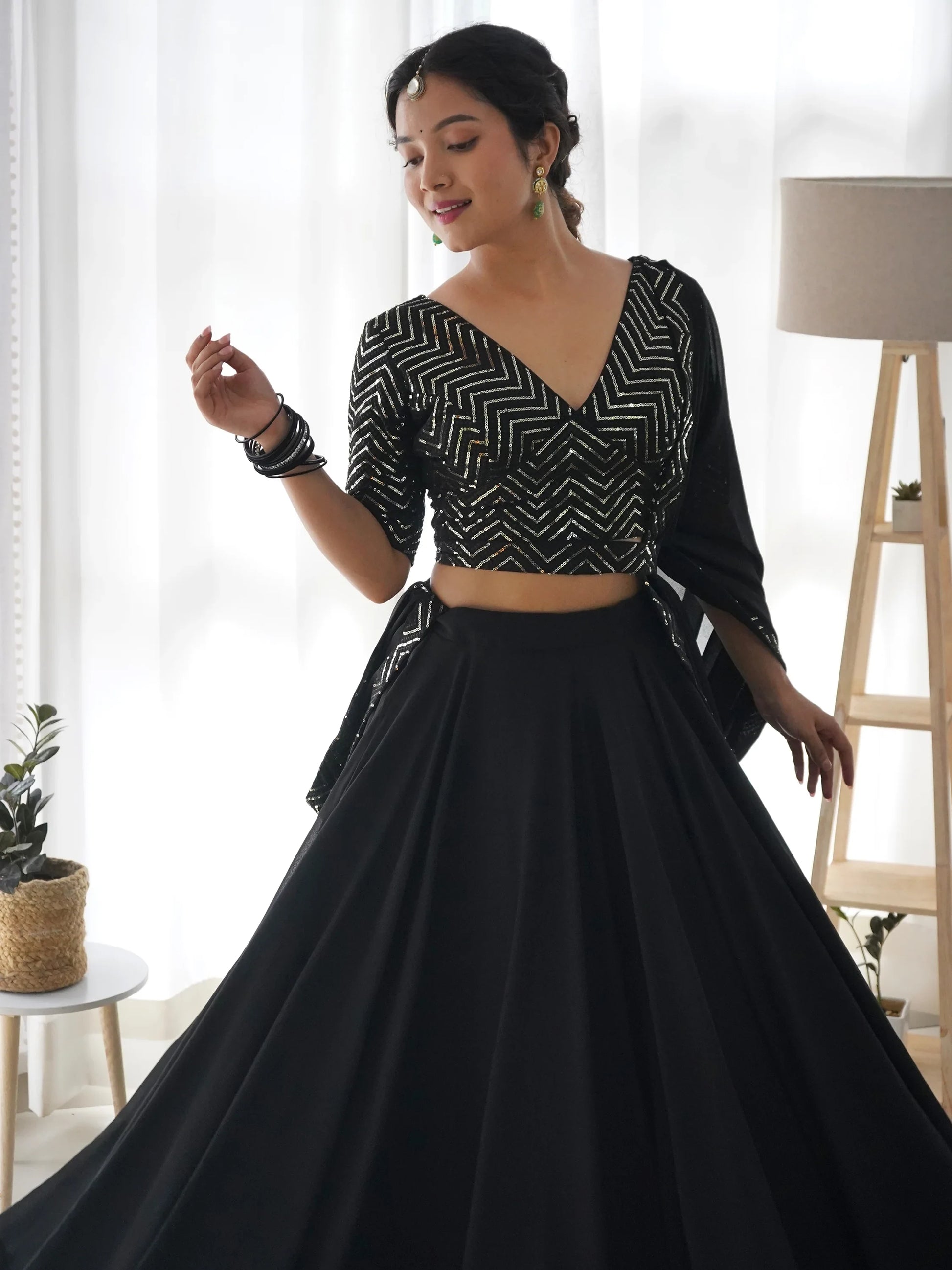 Gorgeous Black Georgette Festival Wear Lehenga Choli With Dupatta - Zeel Clothing