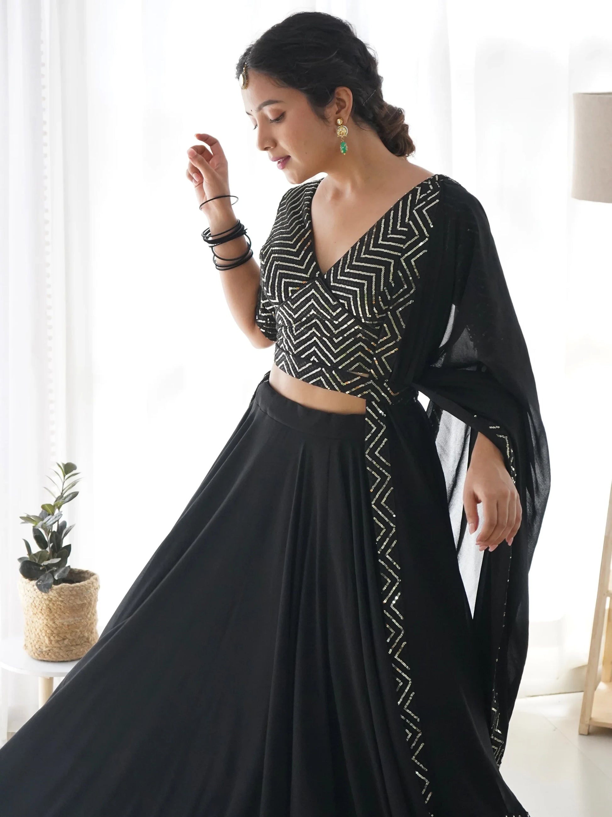 Gorgeous Black Georgette Festival Wear Lehenga Choli With Dupatta - Zeel Clothing