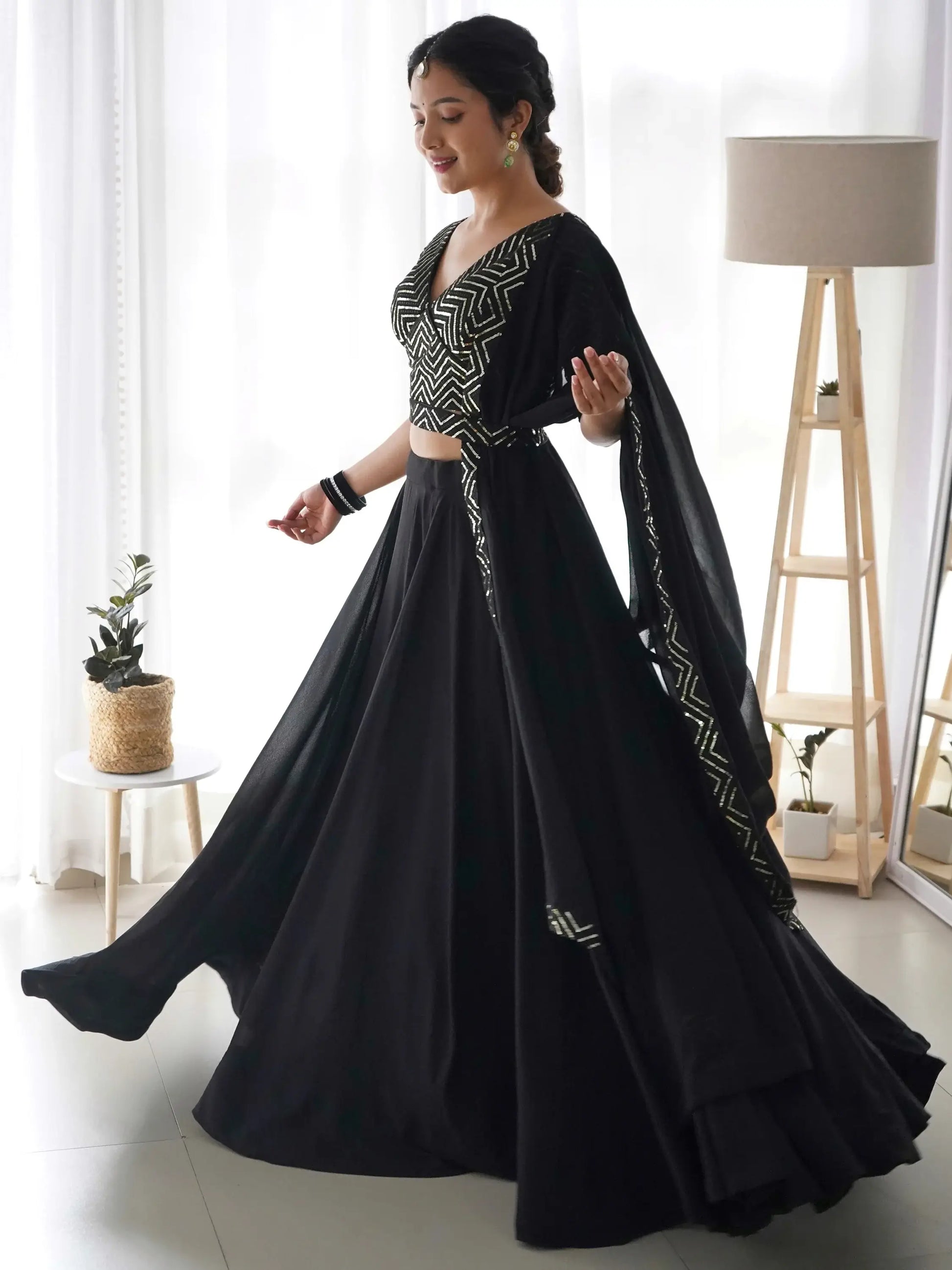 Gorgeous Black Georgette Festival Wear Lehenga Choli With Dupatta - Zeel Clothing