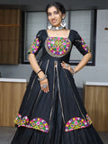 Gorgeous Black Mirror Work Cotton Navratri Lehenga With Long Top - Zeel Clothing