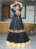 Gorgeous Black Mirror Work Cotton Navratri Lehenga With Long Top - Zeel Clothing