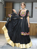 Gorgeous Black Mirror Work Cotton Navratri Lehenga With Long Top - Zeel Clothing