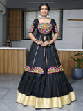 Gorgeous Black Mirror Work Cotton Navratri Lehenga With Long Top - Zeel Clothing