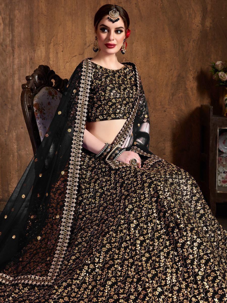 Gorgeous Black Sequins Raw Silk Reception Wear Lehenga Choli