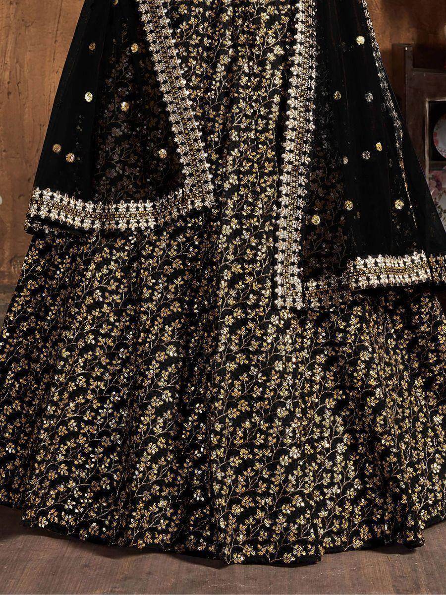 Gorgeous Black Sequins Raw Silk Reception Wear Lehenga Choli - Zeel Clothing