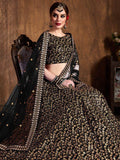 Gorgeous Black Sequins Raw Silk Reception Wear Lehenga Choli - Zeel Clothing