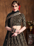 Gorgeous Black Sequins Raw Silk Reception Wear Lehenga Choli - Zeel Clothing