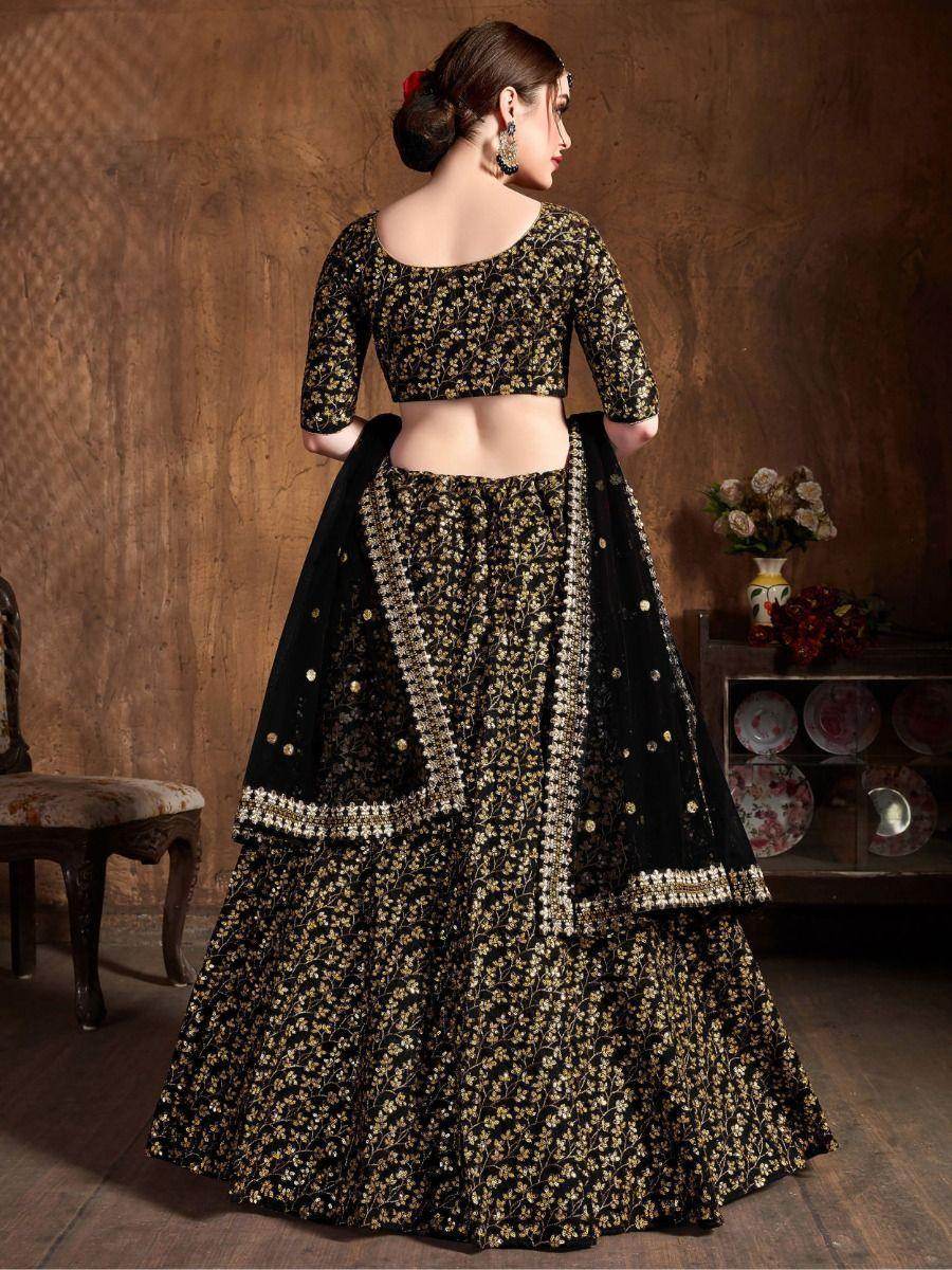 Gorgeous Black Sequins Raw Silk Reception Wear Lehenga Choli - Zeel Clothing