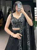 Gorgeous Black Sequins Satin Silk Party Wear Lehenga Choli With Dupatta - Zeel Clothing