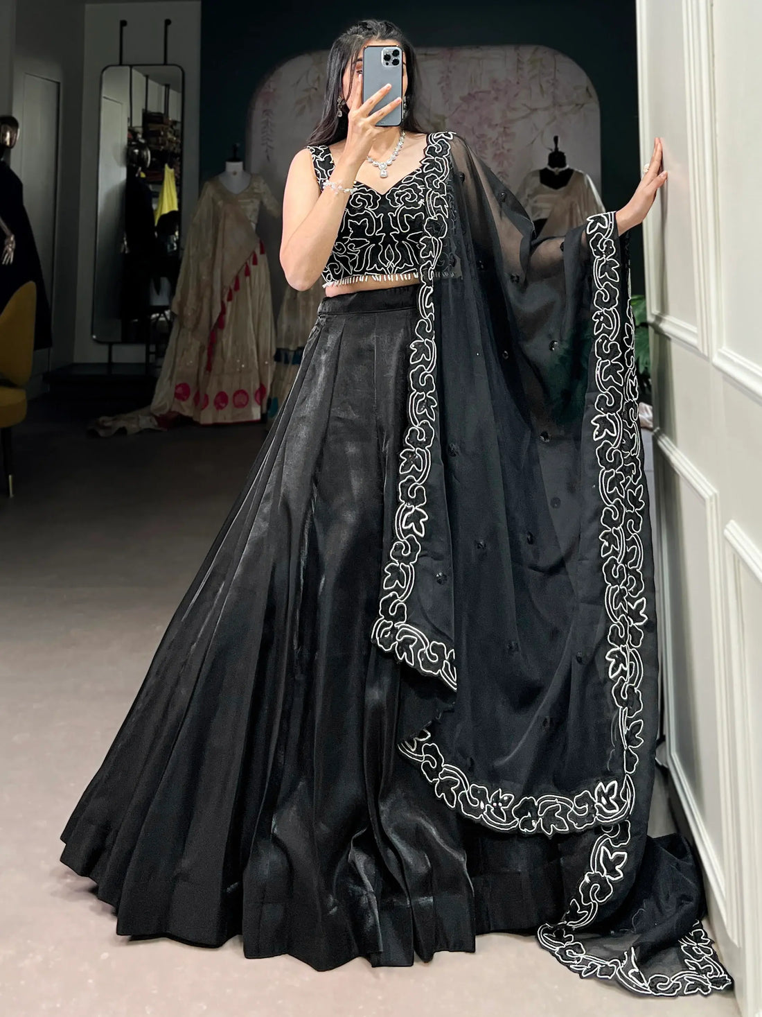 Gorgeous Black Sequins Satin Silk Party Wear Lehenga Choli With Dupatta - Zeel Clothing