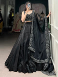 Gorgeous Black Sequins Satin Silk Party Wear Lehenga Choli With Dupatta - Zeel Clothing