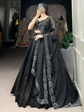 Gorgeous Black Sequins Satin Silk Party Wear Lehenga Choli With Dupatta - Zeel Clothing