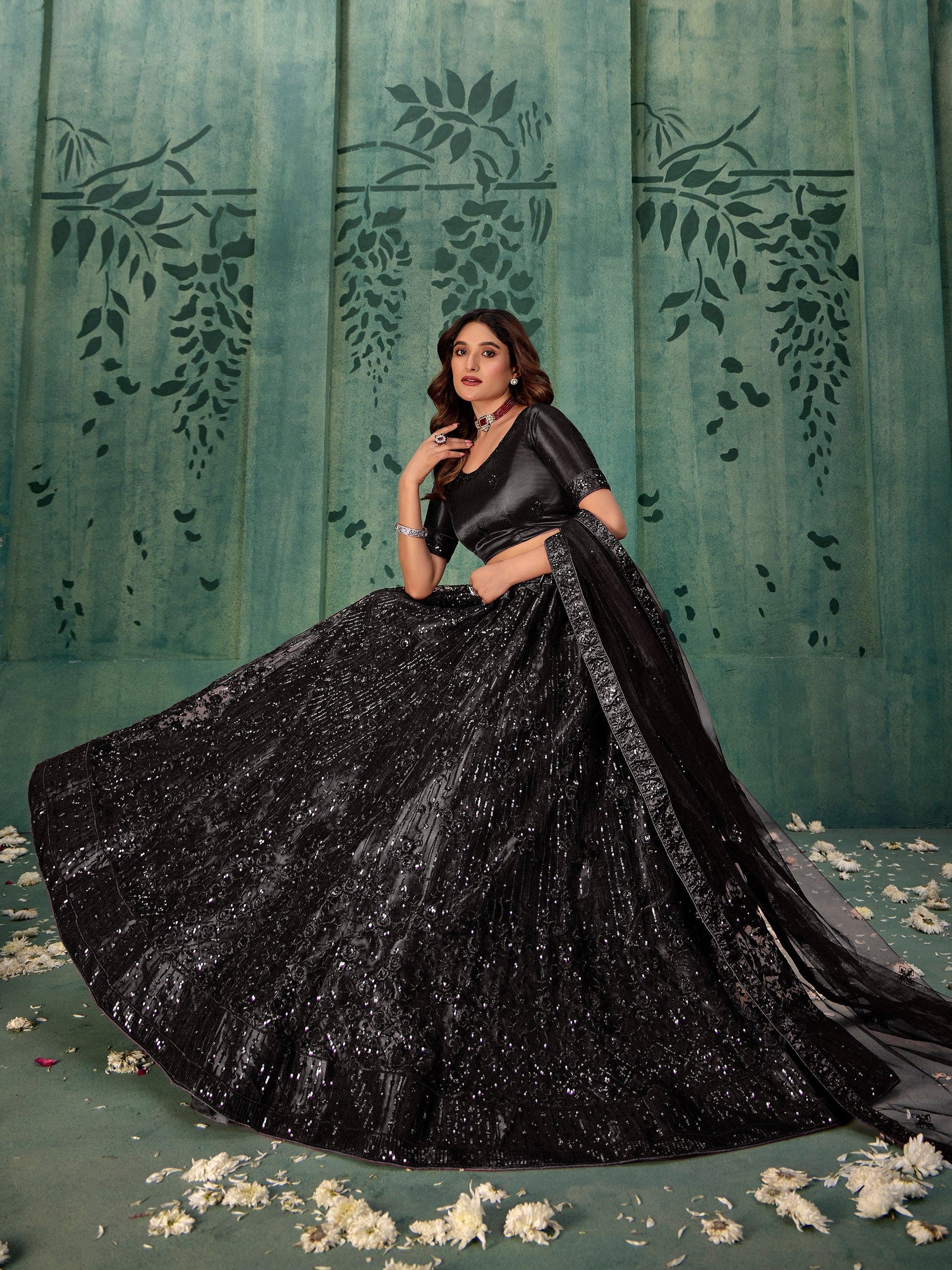 Gorgeous Black Thread Work Net Party Wear Lehenga Choli With Dupatta - Zeel Clothing