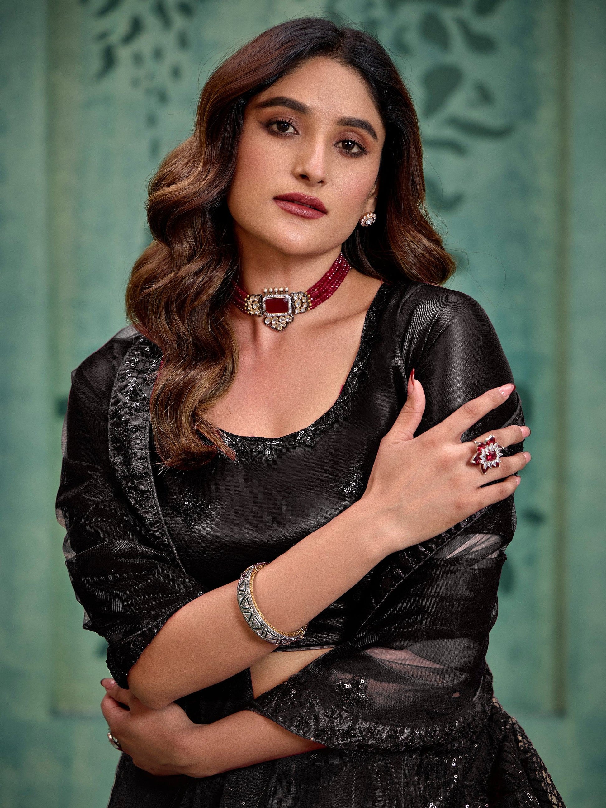 Gorgeous Black Thread Work Net Party Wear Lehenga Choli With Dupatta - Zeel Clothing