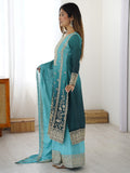 Gorgeous Blue Dori Embroidery Chinon Wedding Wear Sharara Suit With Dupatta