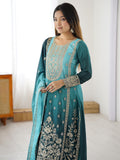 Gorgeous Blue Dori Embroidery Chinon Wedding Wear Sharara Suit With Dupatta