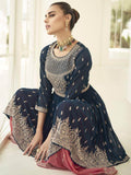 Gorgeous Blue Embroidered Georgette Reception Wear Palazzo Suit - Zeel Clothing