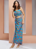Gorgeous Blue Printed Muslin Silk Party Wear Co-Ord Set With Shrug - Zeel Clothing