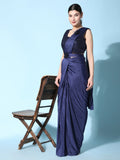 Gorgeous Blue Satin Ready To Wear Designer Saree With Blouse - Zeel Clothing