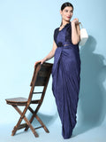Gorgeous Blue Satin Ready To Wear Designer Saree With Blouse - Zeel Clothing