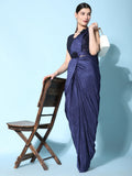 Gorgeous Blue Satin Ready To Wear Designer Saree With Blouse - Zeel Clothing