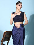Gorgeous Blue Satin Ready To Wear Designer Saree With Blouse - Zeel Clothing