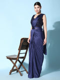 Gorgeous Blue Satin Ready To Wear Designer Saree With Blouse - Zeel Clothing