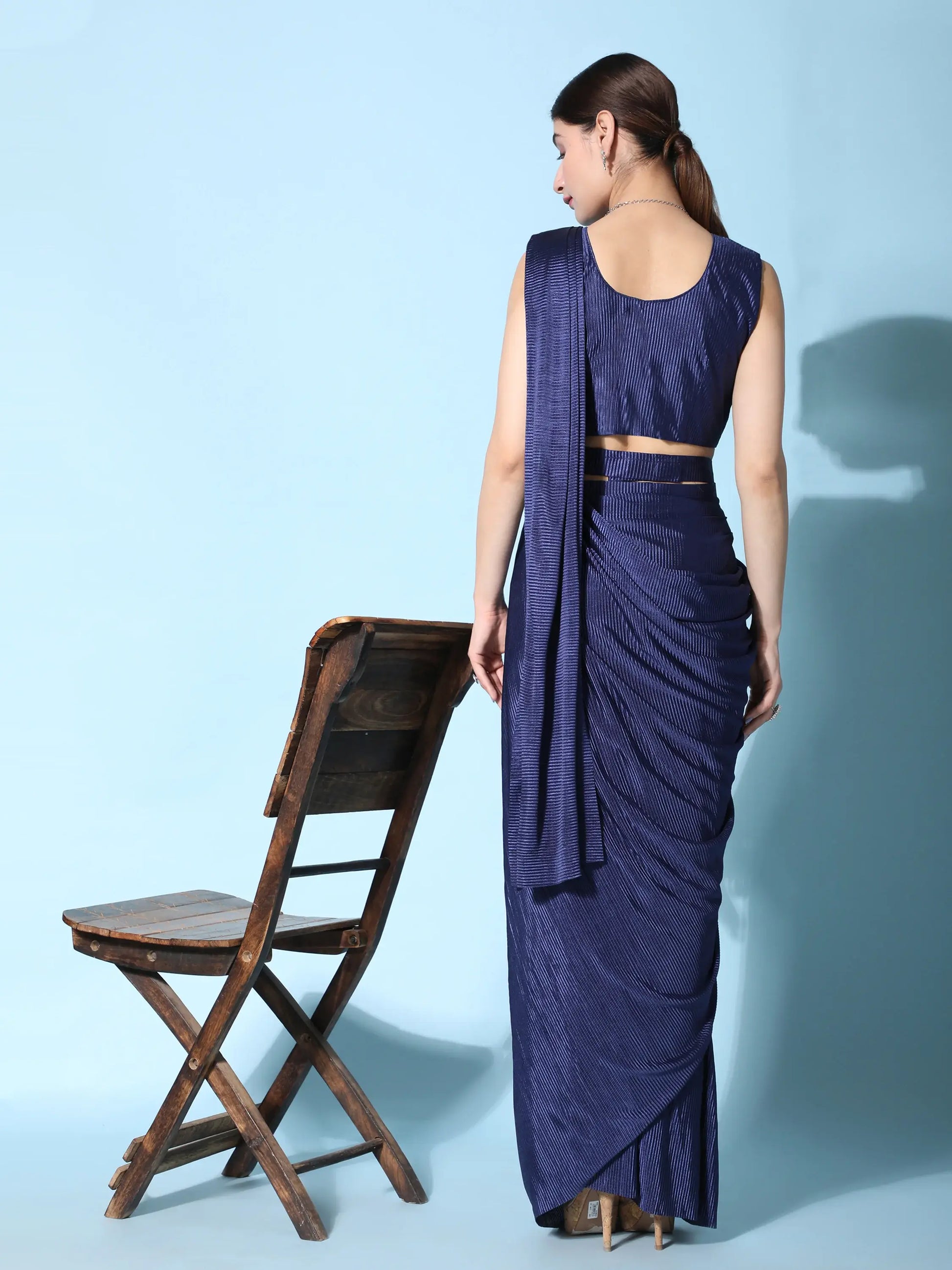 Gorgeous Blue Satin Ready To Wear Designer Saree With Blouse - Zeel Clothing