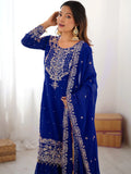 Gorgeous Blue Sequins Work Georgette Reception Wear Sharara Suit