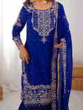 Gorgeous Blue Sequins Work Georgette Reception Wear Sharara Suit