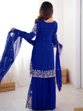Gorgeous Blue Sequins Work Georgette Reception Wear Sharara Suit
