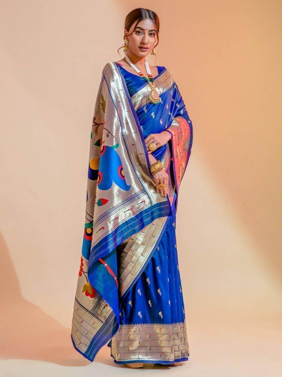 Gorgeous Blue Woven Paithani Silk Reception Wear Saree With Blouse - Zeel Clothing