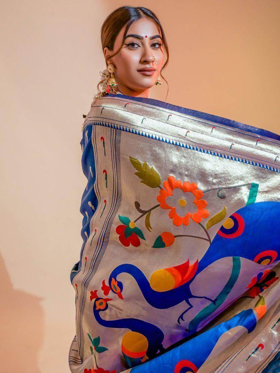 Gorgeous Blue Woven Paithani Silk Reception Wear Saree With Blouse - Zeel Clothing