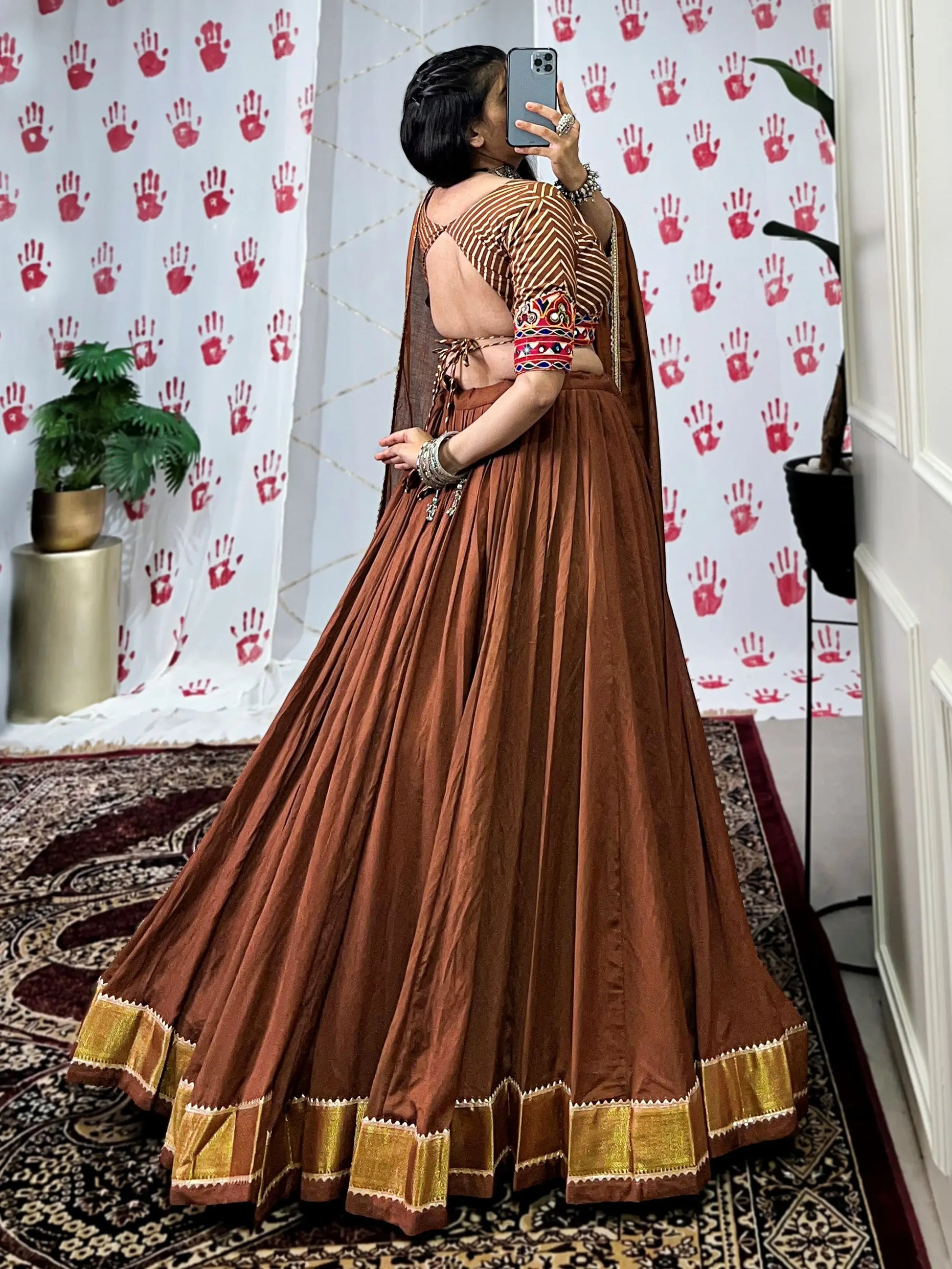 Gorgeous Brown Zari Weaving Border Chanderi Silk Navratri Wear Lehenga Choli - Zeel Clothing