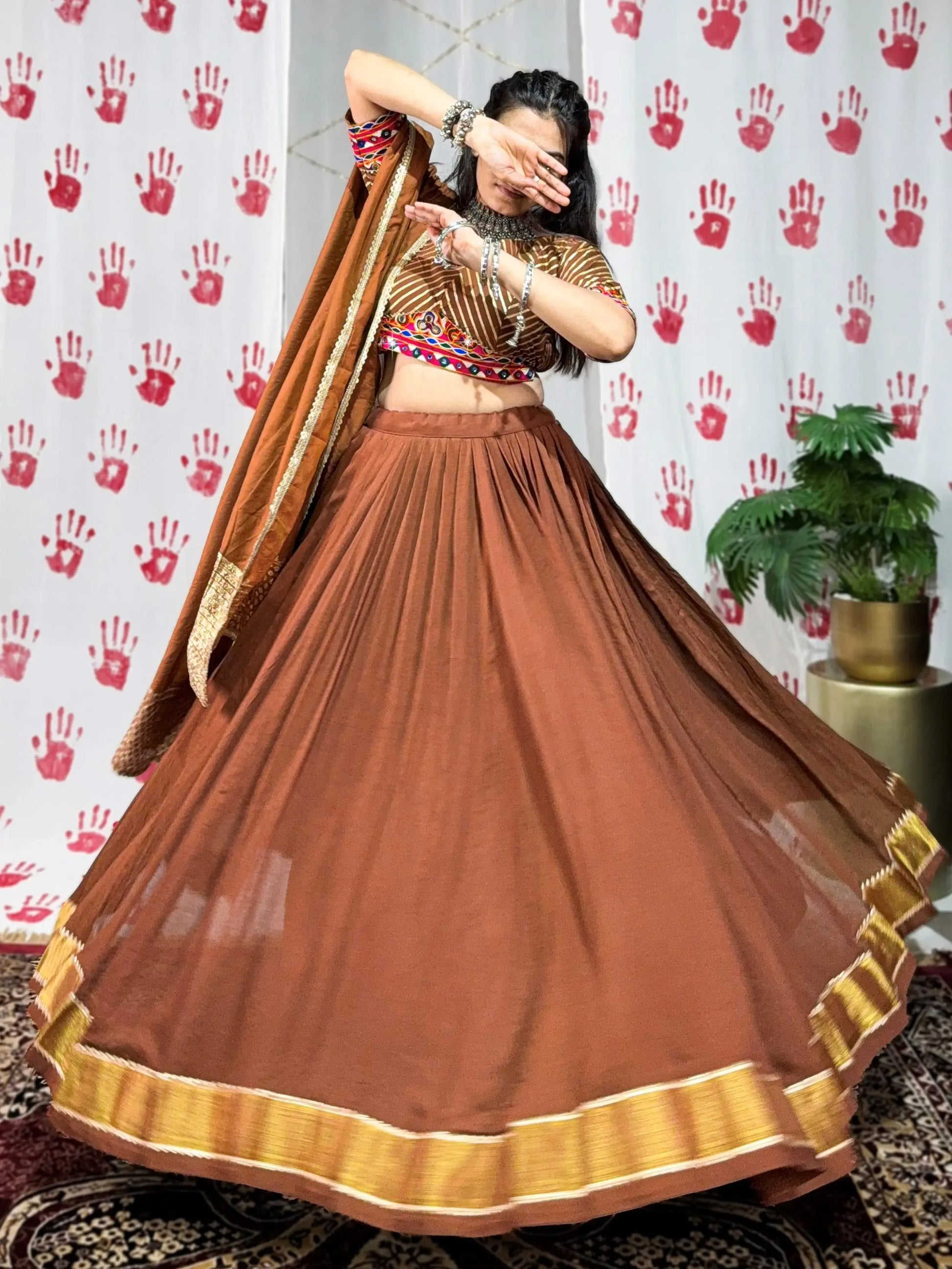 Gorgeous Brown Zari Weaving Border Chanderi Silk Navratri Wear Lehenga Choli - Zeel Clothing