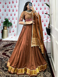 Gorgeous Brown Zari Weaving Border Chanderi Silk Navratri Wear Lehenga Choli - Zeel Clothing