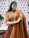 Gorgeous Brown Zari Weaving Border Chanderi Silk Navratri Wear Lehenga Choli - Zeel Clothing