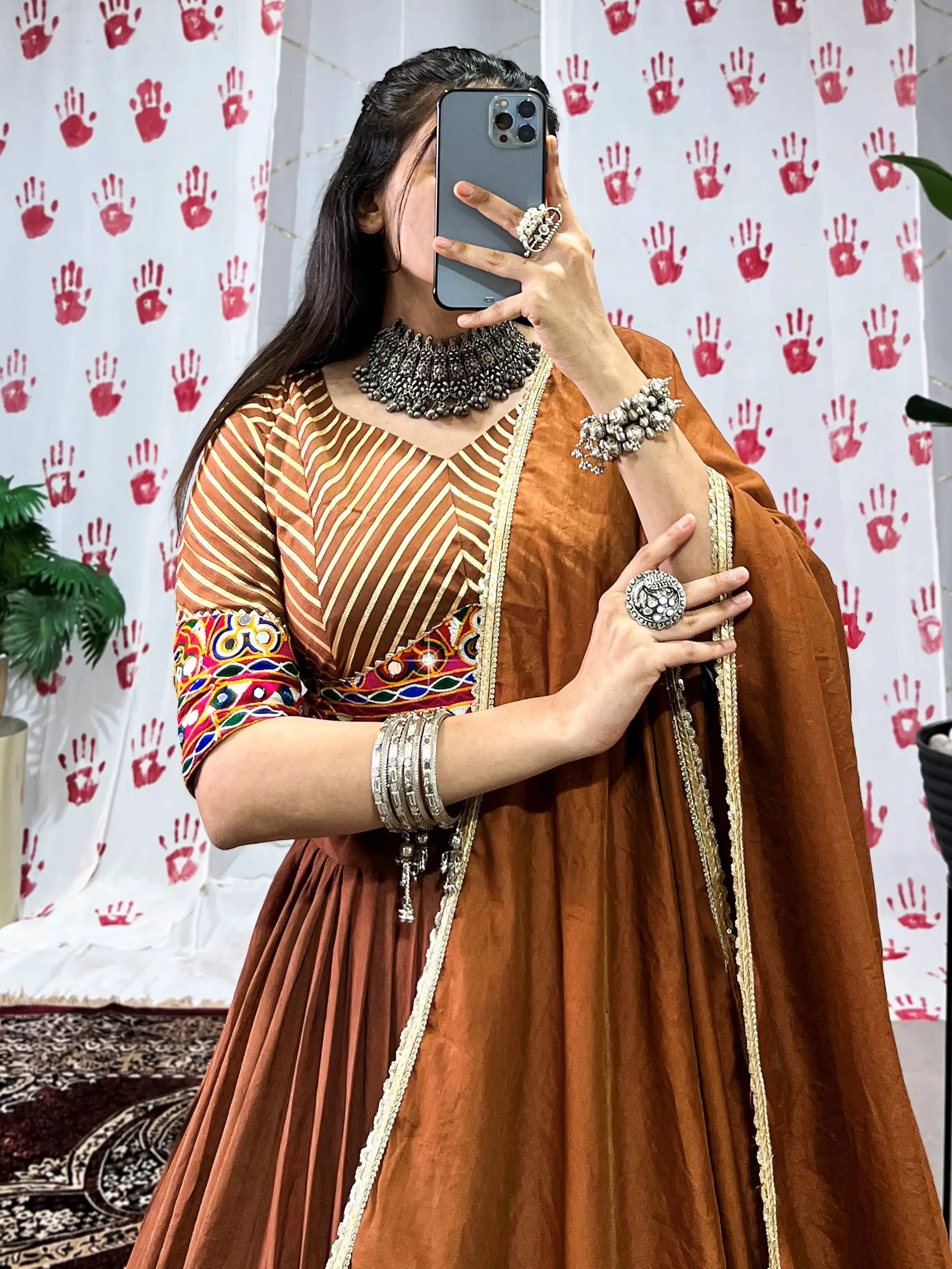 Gorgeous Brown Zari Weaving Border Chanderi Silk Navratri Wear Lehenga Choli - Zeel Clothing