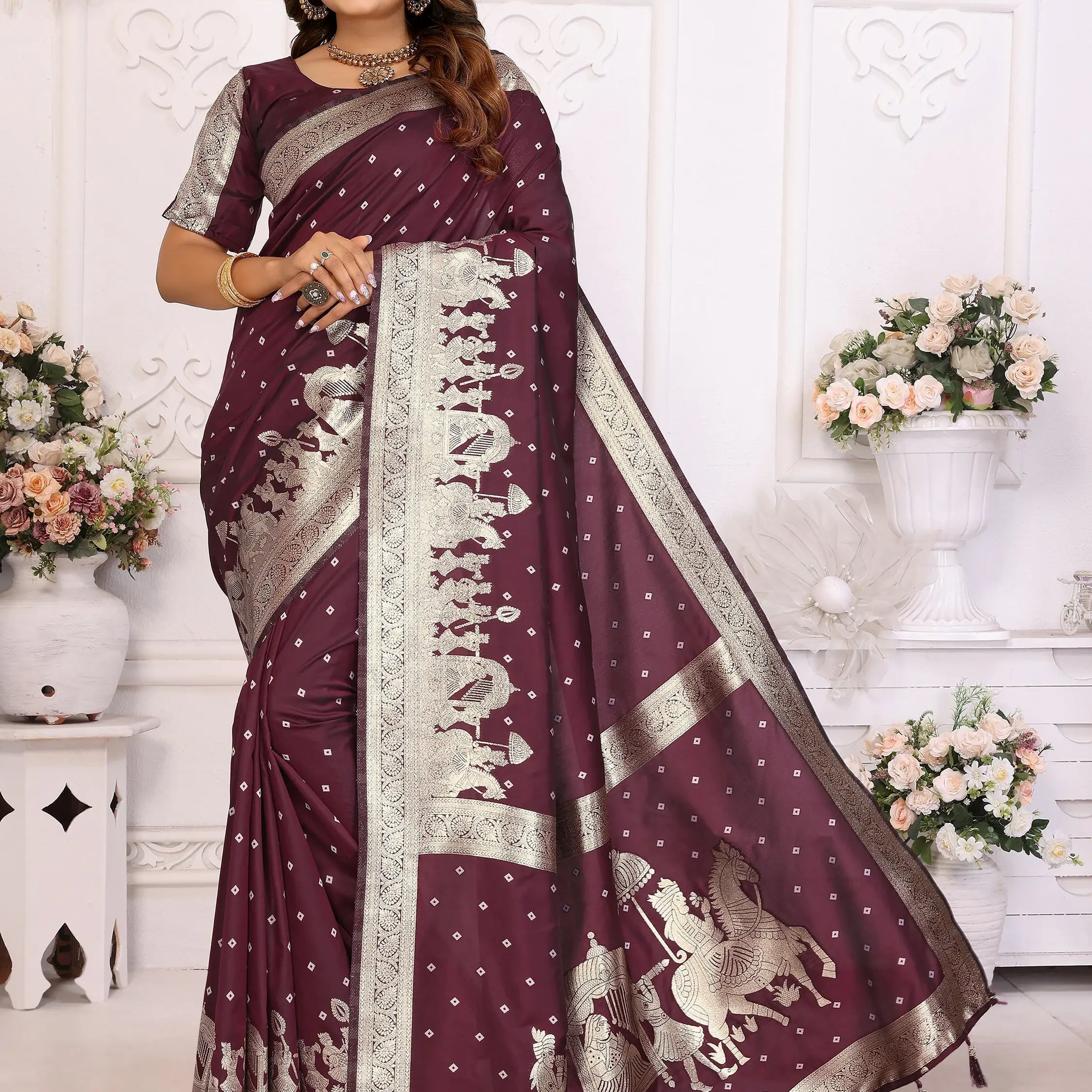 Gorgeous Brown Zari Weaving Kochi Silk Festive Wear Saree With Blouse - Zeel Clothing