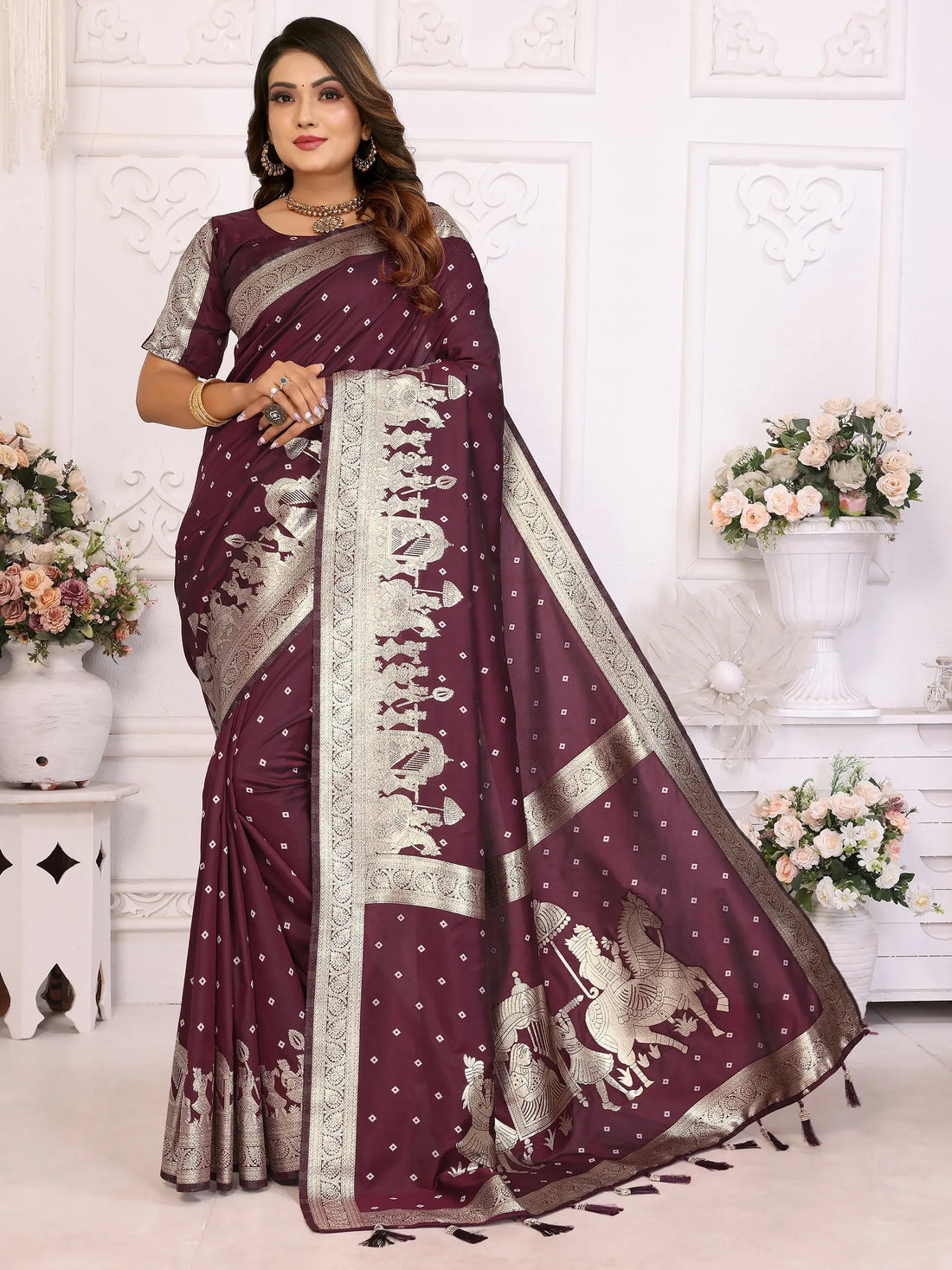 Gorgeous Brown Zari Weaving Kochi Silk Festive Wear Saree With Blouse - Zeel Clothing