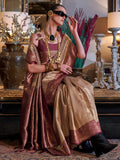 Gorgeous Brown Zari Weaving Tissue Silk Event Wear Saree With Blouse - Zeel Clothing