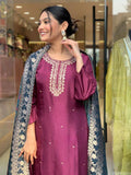 Gorgeous Burgundy Embroidered Rayon Pant Suit With Dupatta - Zeel Clothing