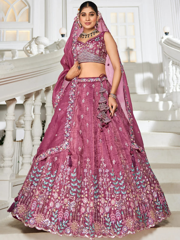 Gorgeous Burgundy Sequins Work Bridesmaids Lehenga Choli With Dupatta - Zeel Clothing