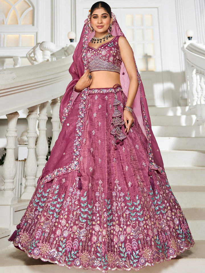 Gorgeous Burgundy Sequins Work Bridesmaids Lehenga Choli With Dupatta - Zeel Clothing
