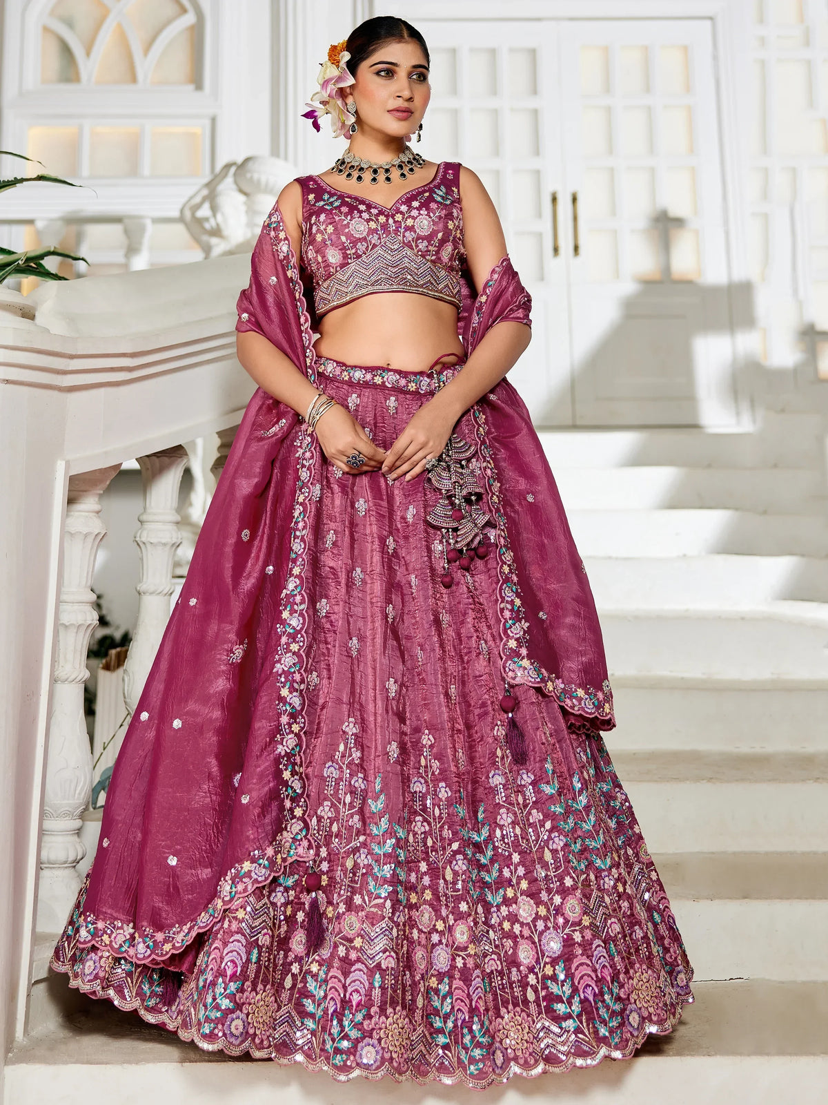 Gorgeous Burgundy Sequins Work Bridesmaids Lehenga Choli With Dupatta - Zeel Clothing