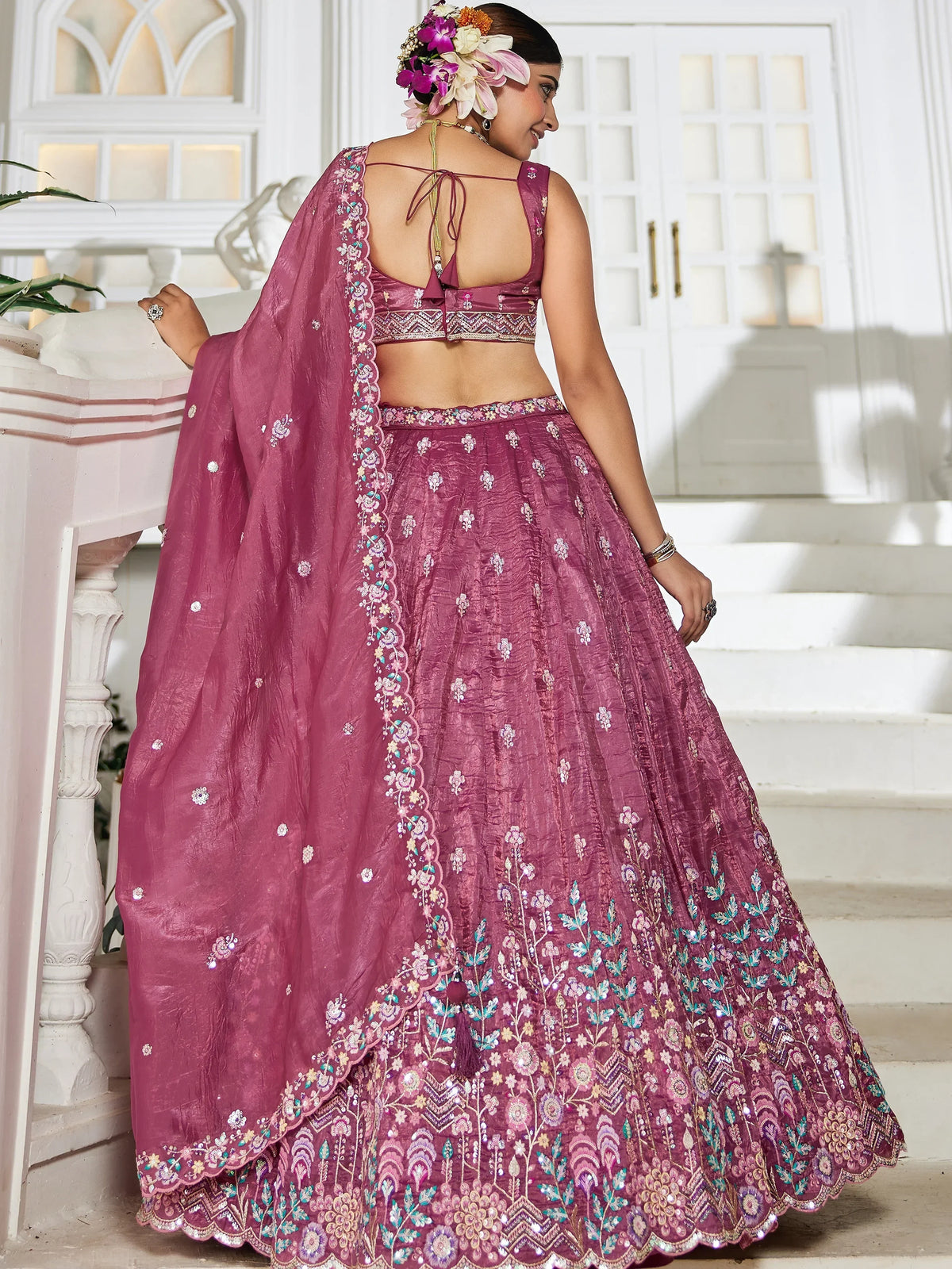 Gorgeous Burgundy Sequins Work Bridesmaids Lehenga Choli With Dupatta - Zeel Clothing