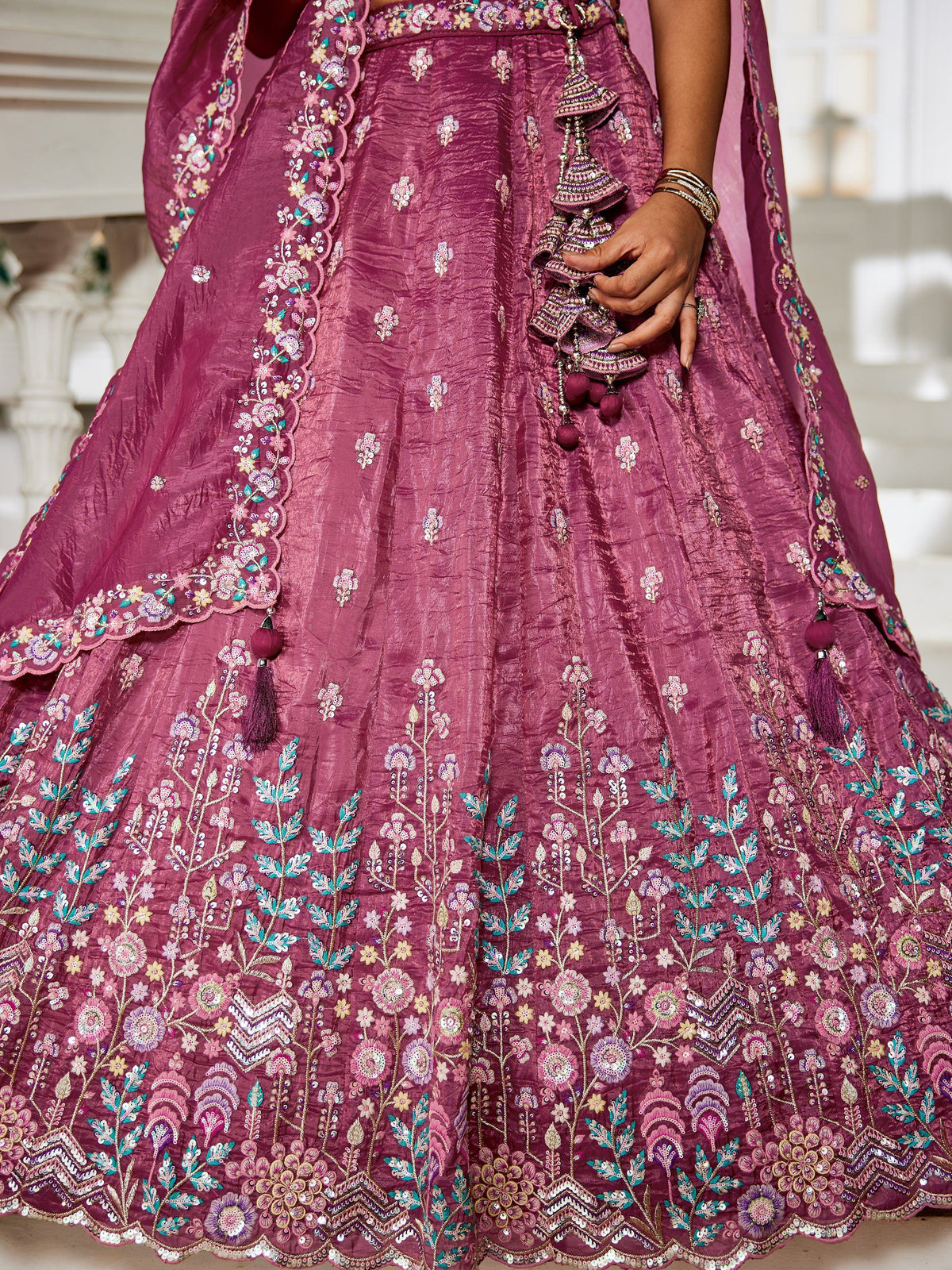 Gorgeous Burgundy Sequins Work Bridesmaids Lehenga Choli With Dupatta - Zeel Clothing