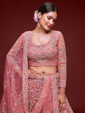 Gorgeous Coral Embroidered Net Wedding Wear Lehenga Choli - Zeel Clothing