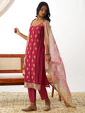Gorgeous Coral Red Thread Embroidery Organza Festival Wear Pant Suit - Zeel Clothing