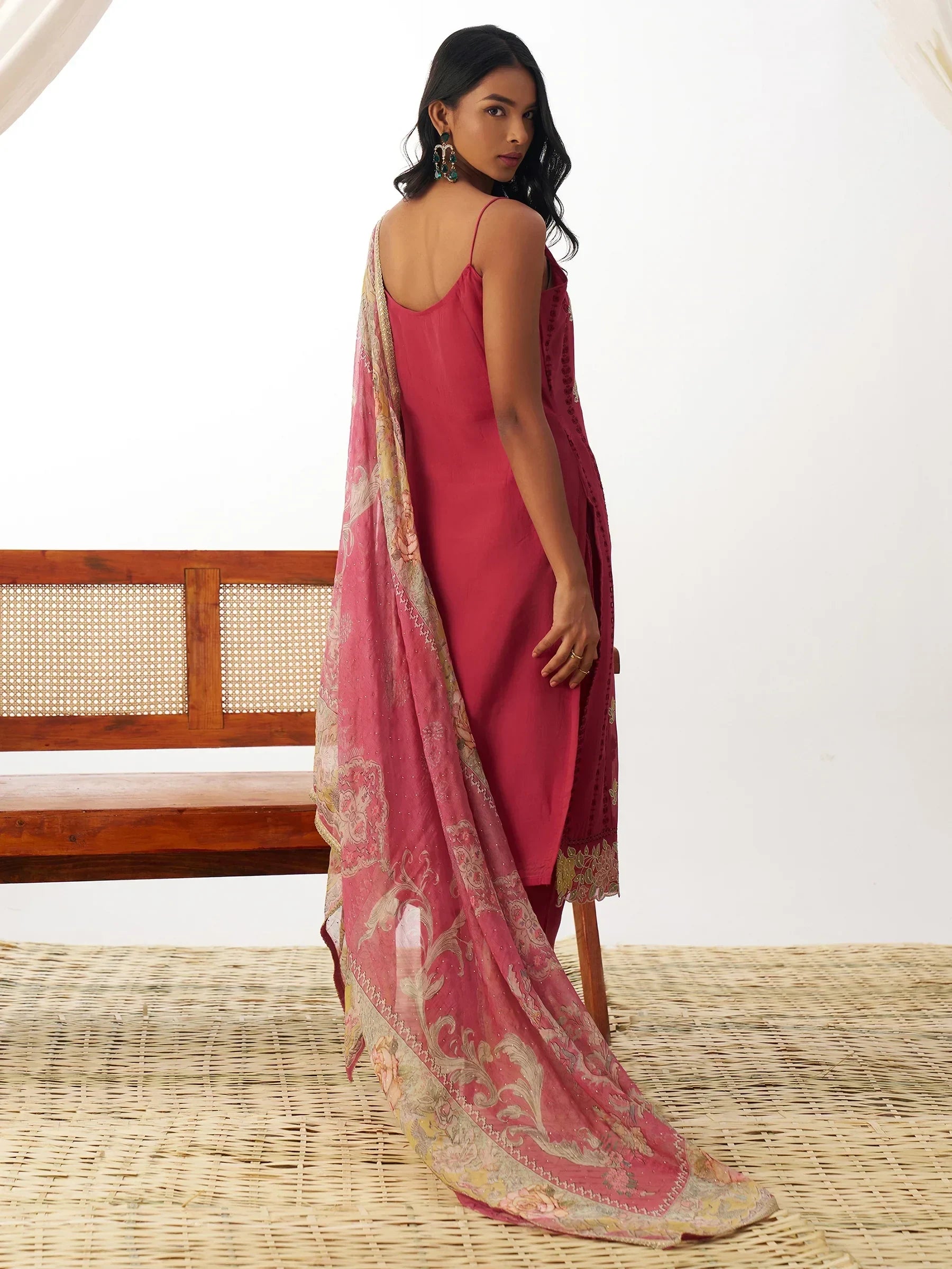 Gorgeous Coral Red Thread Embroidery Organza Festival Wear Pant Suit - Zeel Clothing